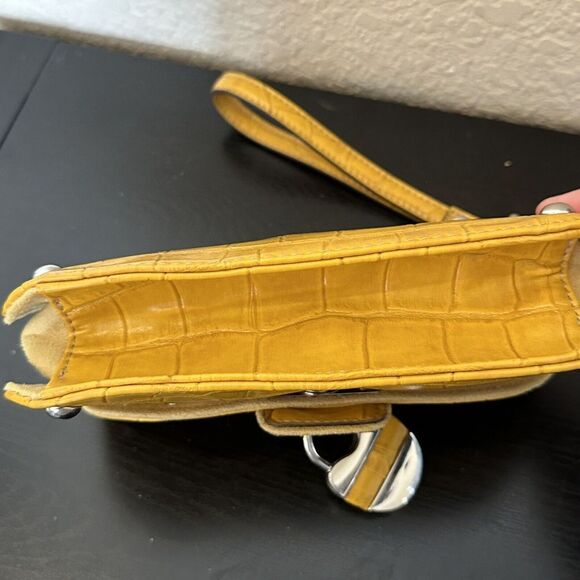 kathy van zeeland purse Wristlet And Crossbody Strap Yellow Faux Croc Bag Lock - Picture 8 of 14